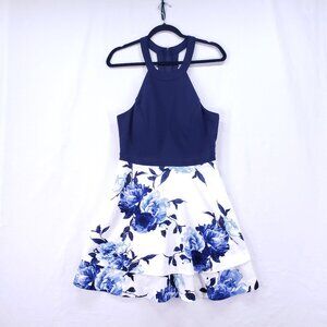 Speechless Navy Blue N White Floral Layered Formal Party Preppy Dress Size XL